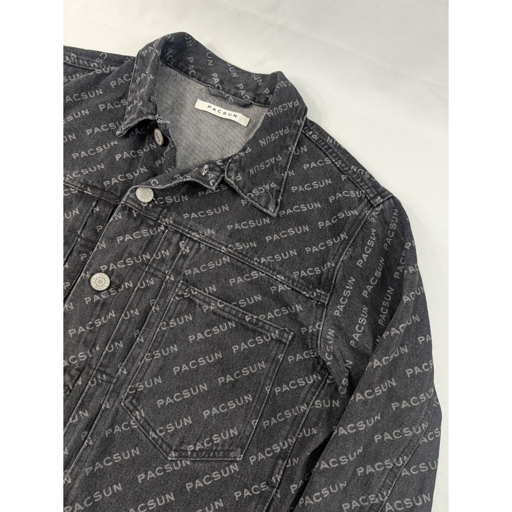 Pacsun Denim All over Logo Black Jean Jacketโ Unisex Sz M Heavy Denim
